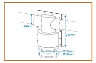 Dimensioned line drawing of a cover with a bus passing straight through both sides above an insulator, marked 280 mm, Ø90 mm, Ø100 mm and Ø180 mm